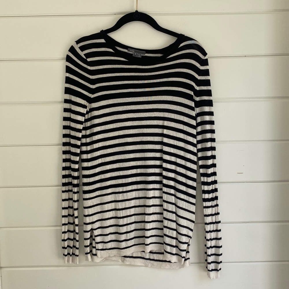 Vince | Long Sleeve Tee with Black and White Stripes | Great Condition